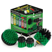 The Drillbrush 42OS-2L Medium Green Kitchen Brush Kit in front of the box it comes in.