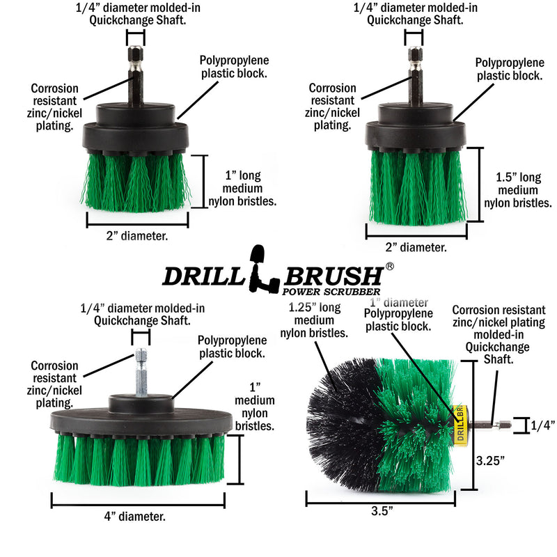 Specs for the Drillbrush 42OS-2L Medium Green Kitchen Brush Kit.