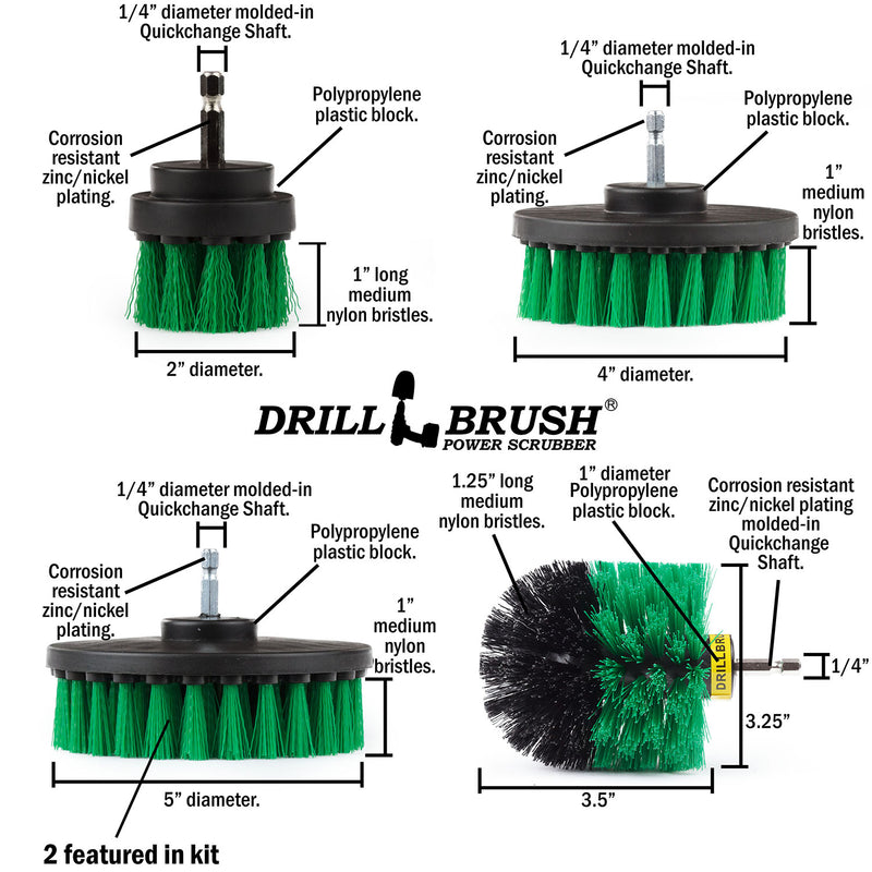 Specs for the Drillbrush 5542O Medium Green Kitchen Brush Kit.