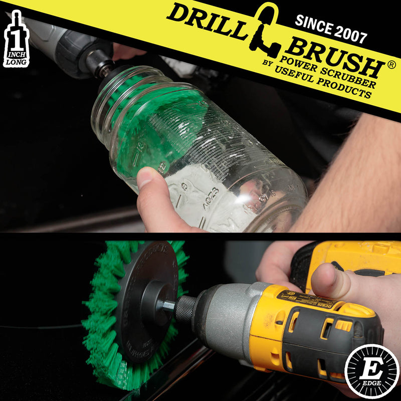 Edge x2 and 1 inch Long Green Brushes - Medium Bristles - Kitchen Cleaning | G-EES-1L-QC-DB