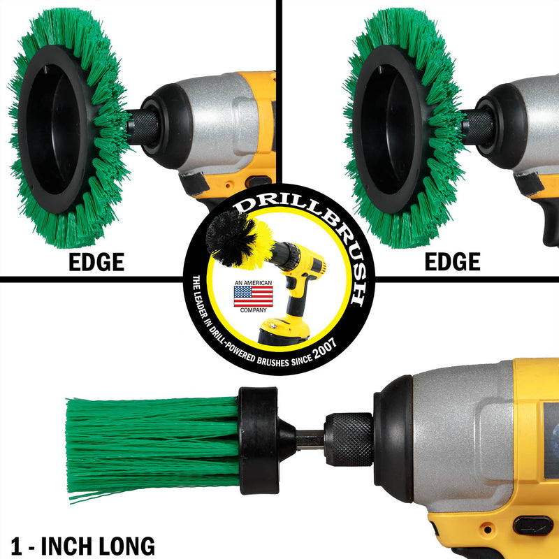 Edge x2 and 1 inch Long Green Brushes - Medium Bristles - Kitchen Cleaning | G-EES-1L-QC-DB