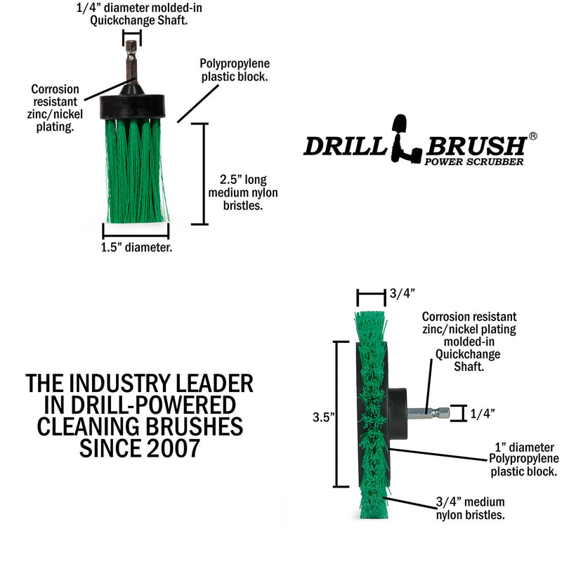Edge x2 and 1 inch Long Green Brushes - Medium Bristles - Kitchen Cleaning | G-EES-1L-QC-DB
