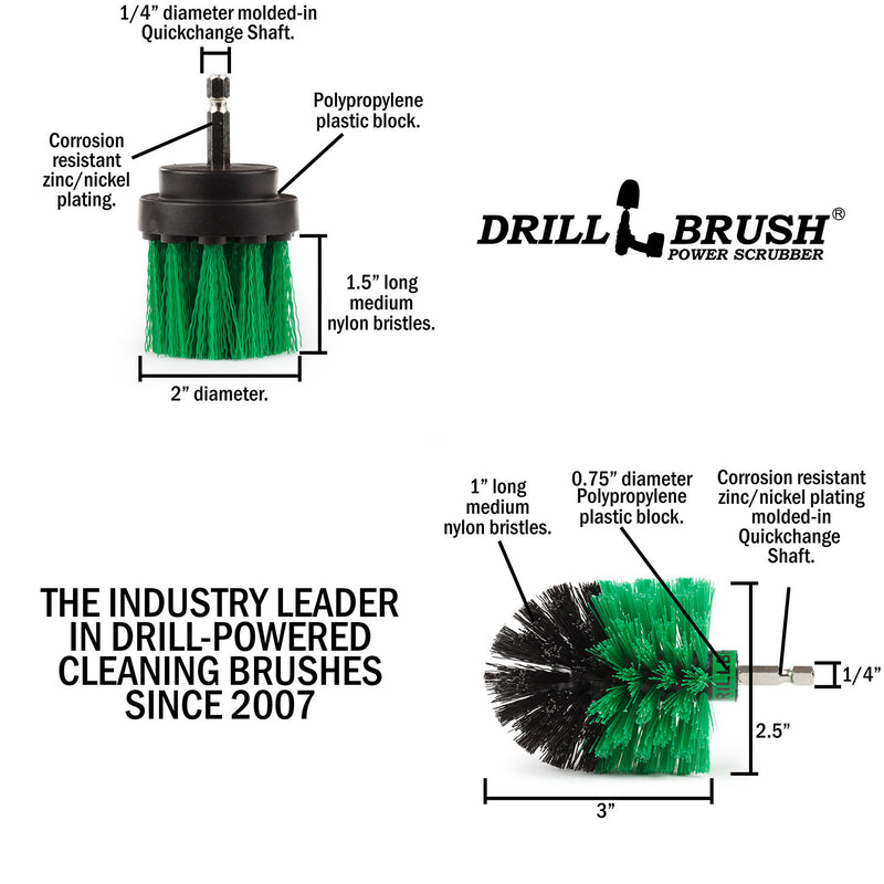Specs for the Drillbrush MS-2L Medium Green Kitchen Brush Kit.