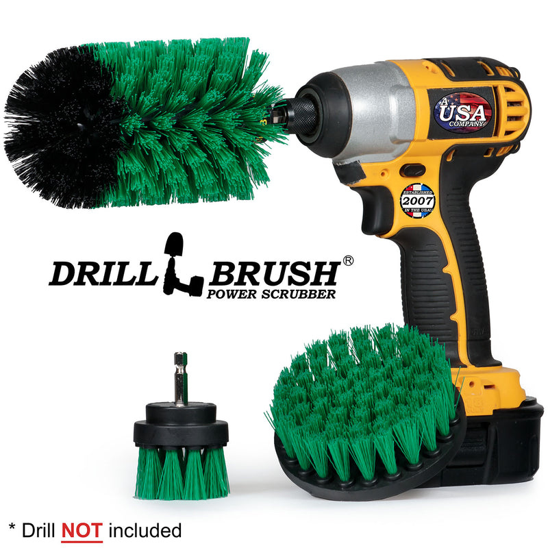 Drillbrush 42J Medium Green Kitchen Brush Kit with an Original Jumbo brush in a cordless drill.