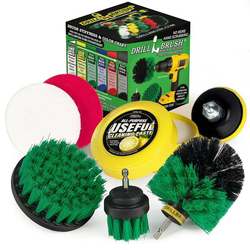 Medium Green 4in, 2in Short, & Original Brush Kit with Useful All-Purpose Cleaning Paste Bundle - Medium Bristles - 260g Multi-Purpose Cleaning Paste | G-S-42O-3V-QC-DB-UP1