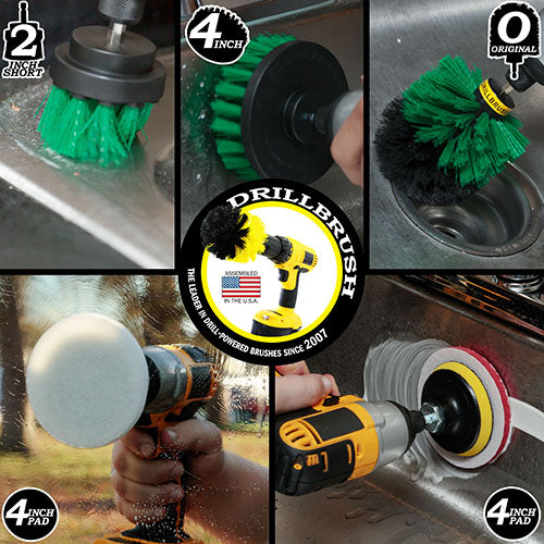 Medium Green 4in, 2in Short, & Original Brush Kit with Useful All-Purpose Cleaning Paste Bundle - Medium Bristles - 260g Multi-Purpose Cleaning Paste | G-S-42O-3V-QC-DB-UP1