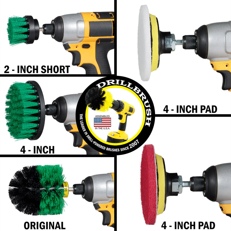 Medium Green 4in, 2in Short, & Original Brush Kit with Useful All-Purpose Cleaning Paste Bundle - Medium Bristles - 260g Multi-Purpose Cleaning Paste | G-S-42O-3V-QC-DB-UP1