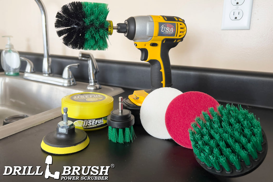 Medium Green 4in, 2in Short, & Original Brush Kit with Useful All-Purpose Cleaning Paste Bundle - Medium Bristles - 260g Multi-Purpose Cleaning Paste | G-S-42O-3V-QC-DB-UP1