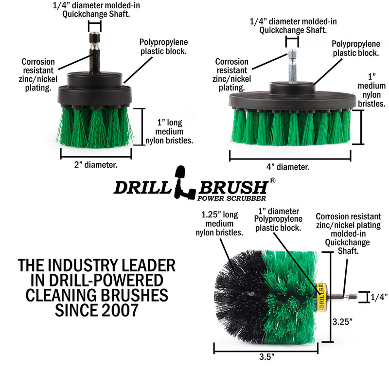 Medium Green 4in, 2in Short, & Original Brush Kit with Useful All-Purpose Cleaning Paste Bundle - Medium Bristles - 260g Multi-Purpose Cleaning Paste | G-S-42O-3V-QC-DB-UP1