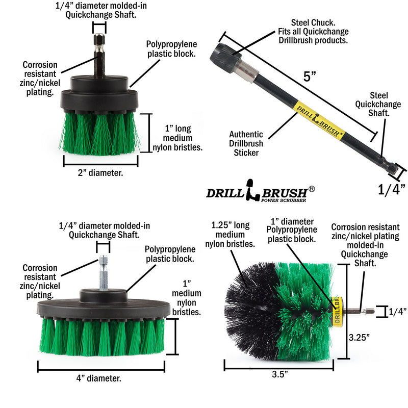 Specs for the Drillbrush 42O-5X Medium Green Kitchen Brush Kit.