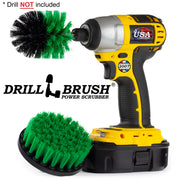 Drillbrush 4M Medium Green Kitchen Brush Kit with an Mini Original brush in a cordless drill.