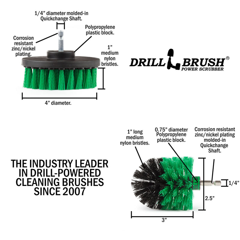 Specs for the Drillbrush 4M Medium Green Kitchen Brush Kit.