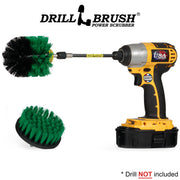 Drillbrush 4O-5X Medium Green Kitchen Brush Kit with an Original brush in a 5 inch extension in a cordless drill.
