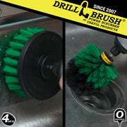 Action shots of a Medium Green Original brush and a Medium Green 4 inch Drillbrush cleaning a kitchen sink.