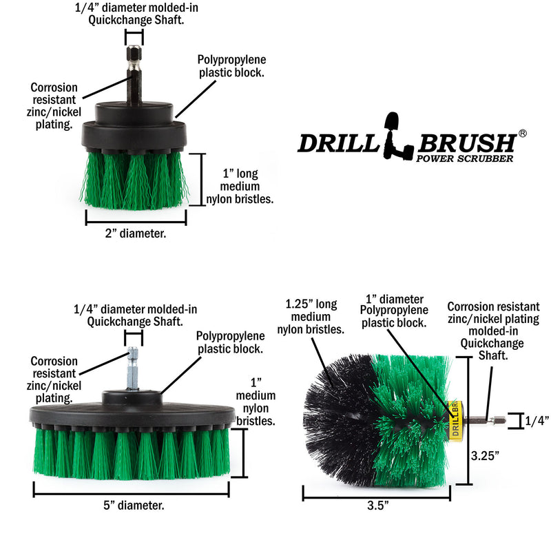 Specs for the Drillbrush 52O Medium Green Kitchen Brush Kit.