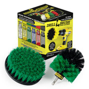 Drillbrush Medium Green 5O Kitchen Brush Kit in front of the box it comes in.