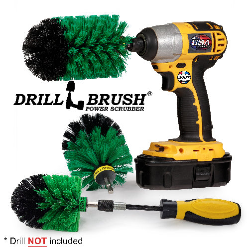 Jumbo, Original, and Mini Brushes w/ Handle Kit - Medium Green Bristles - Kitchen Cleaning | G-S-JOM-HD-QC-DB