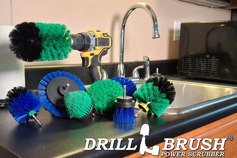 8-piece Medium Green and Blue Variety Kit - Medium Bristles - Kitchen, Marine, Pool, and Pet Cleaning | G4CJO-BE4M-B2L-QC-DB