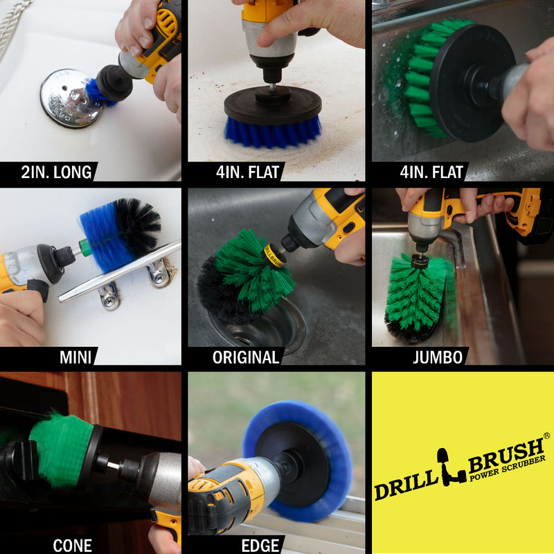 8-piece Medium Green and Blue Variety Kit - Medium Bristles - Kitchen, Marine, Pool, and Pet Cleaning | G4CJO-BE4M-B2L-QC-DB