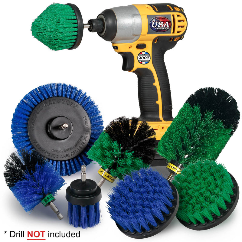 8-piece Medium Green and Blue Variety Kit - Medium Bristles - Kitchen, Marine, Pool, and Pet Cleaning | G4CJO-BE4M-B2L-QC-DB