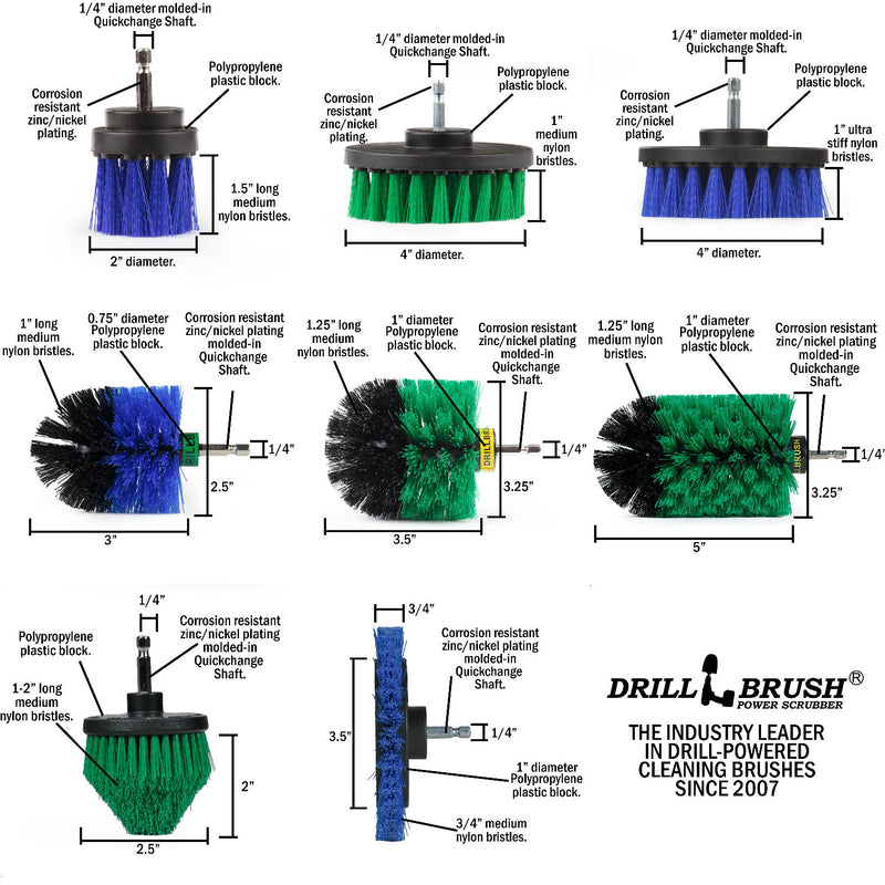 8-piece Medium Green and Blue Variety Kit - Medium Bristles - Kitchen, Marine, Pool, and Pet Cleaning | G4CJO-BE4M-B2L-QC-DB