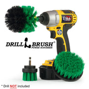 Drillbrush 42O Medium Green Kitchen Brush Kit with an Original brush in a cordless drill.