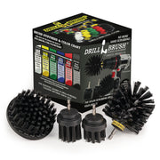 The Drillbrush 42OS-2L Ultra Stiff Black Grill & Industrial Brush Kit in front of the box it comes in.