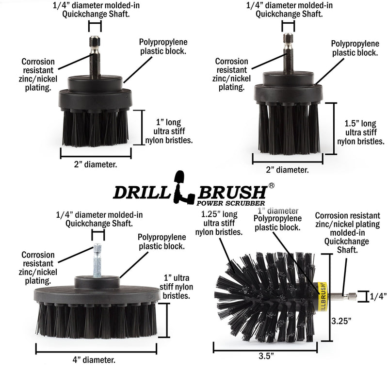 Specs for the Drillbrush 42OS-2L Ultra Stiff Black Grill & Industrial Brush Kit.