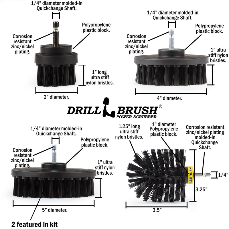 Specs for the Drillbrush 5542O Ultra Stiff Black Grill & Industrial Brush Kit.