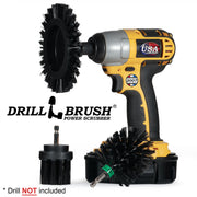Drillbrush EMS-2L Ultra Stiff Black Grill & Industrial Brush Kit with an Edge brush in a cordless drill.