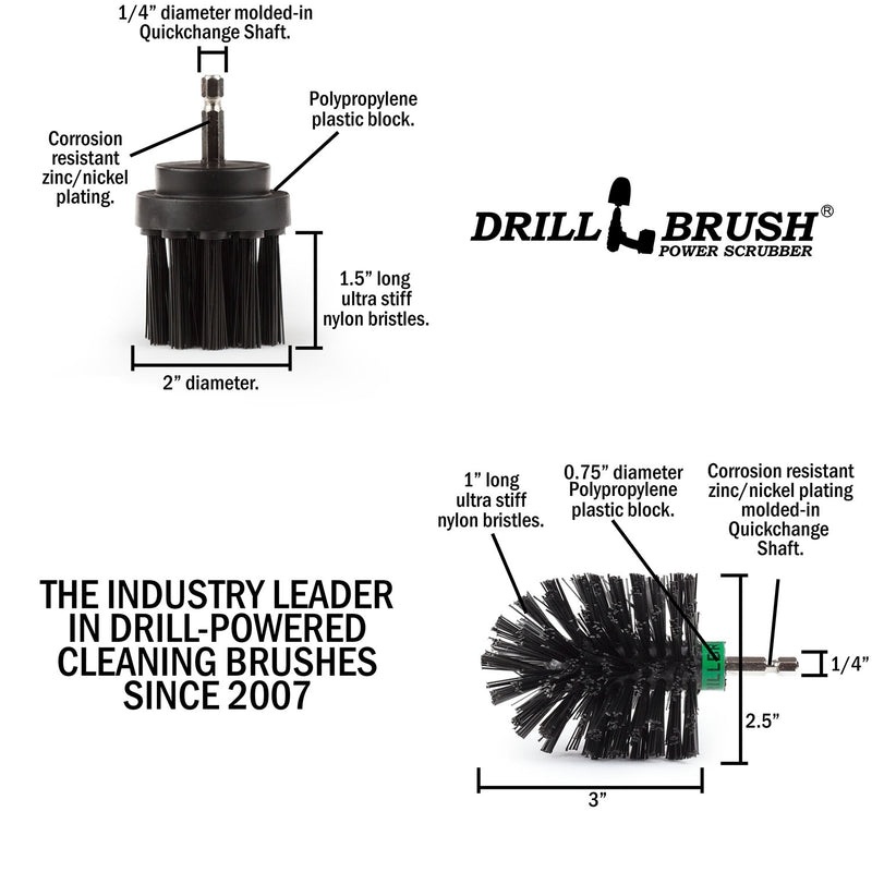 Specs for the Drillbrush MS-2L Ultra Stiff Black Grill & Industrial Brush Kit.