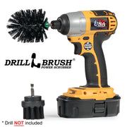 Drillbrush 2M Ultra Stiff Black Grill & Industrial Brush Kit with a Mini brush in a cordless drill.