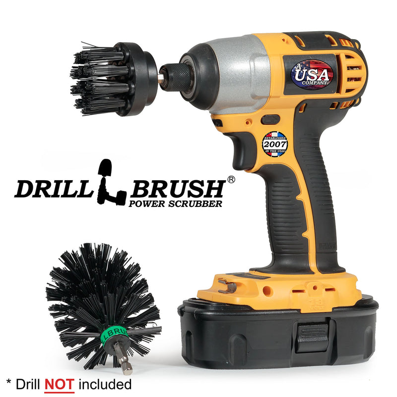 Drillbrush 2M Ultra Stiff Black Grill & Industrial Brush Kit with a 2 inch brush in a cordless drill.