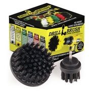 Drillbrush Ultra Stiff Black 4 inch and 2 inch Short brushes in front of their packaging. 