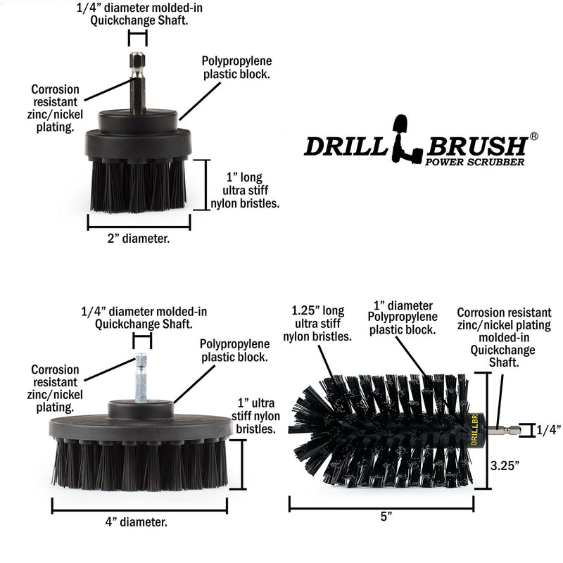Specs for the Drillbrush 42J Ultra Stiff Black Grill & Industrial Brush Kit.