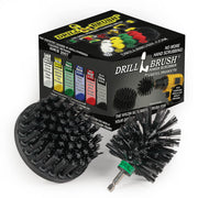The Drillbrush 4M Ultra Stiff Black Grill & Industrial Brush Kit in front of the box it comes in.