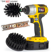 Drillbrush 4M Ultra Stiff Black Grill & Industrial Brush Kit with a Mini brush in a cordless drill.