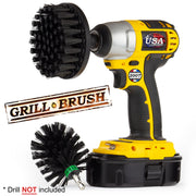 Drillbrush 4M Ultra Stiff Black Grill & Industrial Brush Kit with a 4 inch brush in a cordless drill.