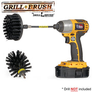 Drillbrush 4O-5X Medium Black Grill and Industrial Brush Kit with a 4 inch brush in a 5 inch extension in a cordless drill.
