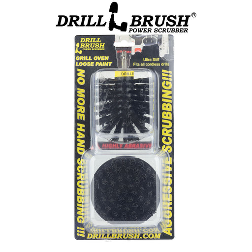 The Drillbrush 4O Ultra Stiff Black Grill & Industrial Brush Kit in the blister pack it comes in.