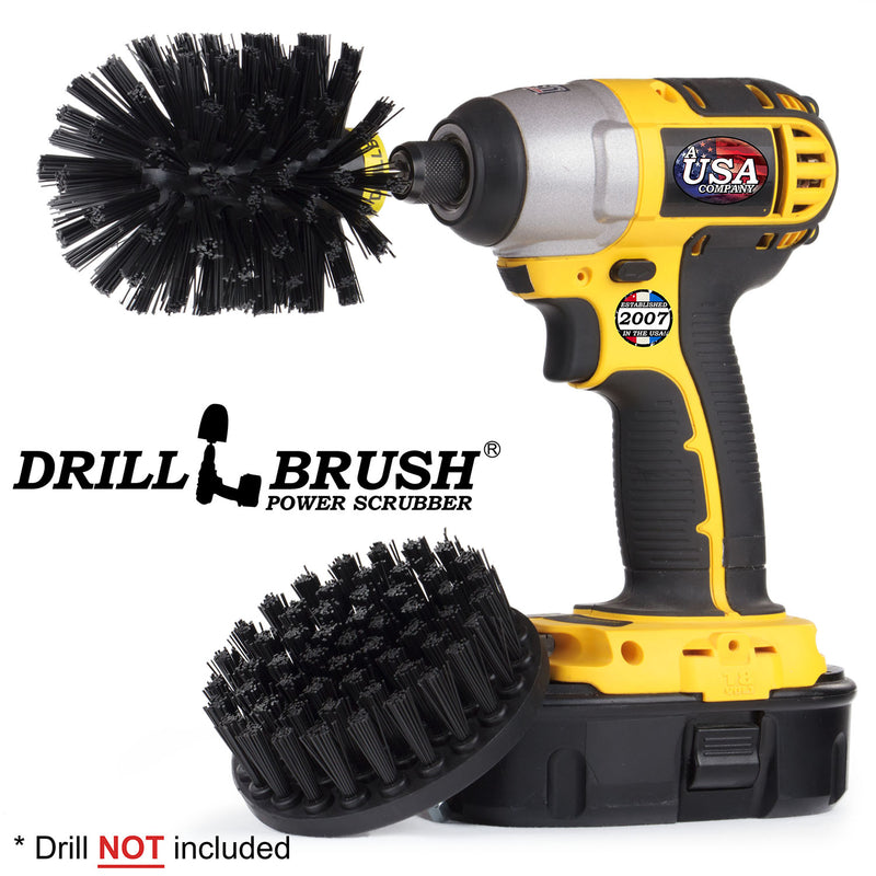 Drillbrush 4O Ultra Stiff Black Grill & Industrial Brush Kit with an Original brush in a cordless drill.