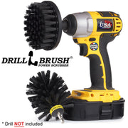 Drillbrush 4O Ultra Stiff Black Grill & Industrial Brush Kit with a 4 inch brush in a cordless drill.