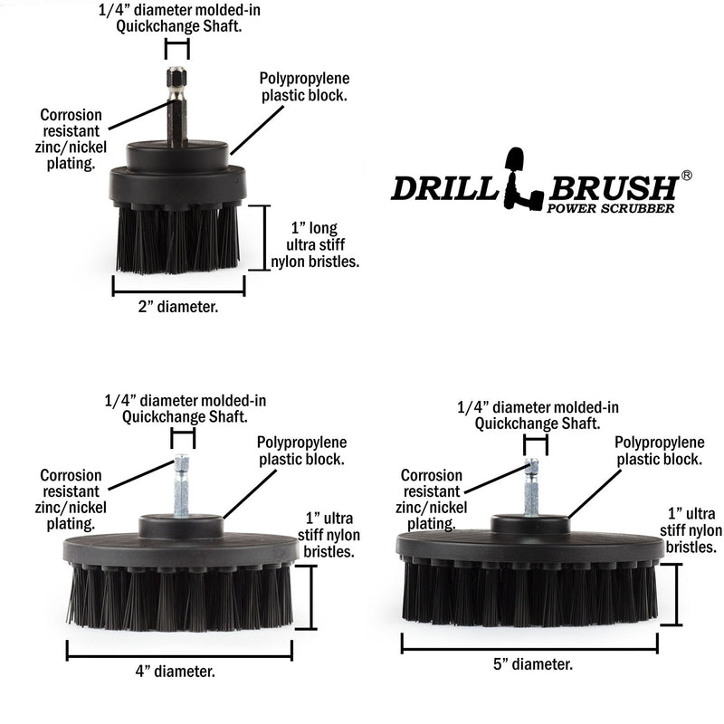 Specs for the Drillbrush 542 Ultra Stiff Black Grill & Industrial Brush Kit.