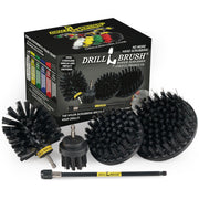 The Drillbrush 542O-7X Ultra Stiff Black Grill & Industrial Brush Kit in front of the box it comes in.