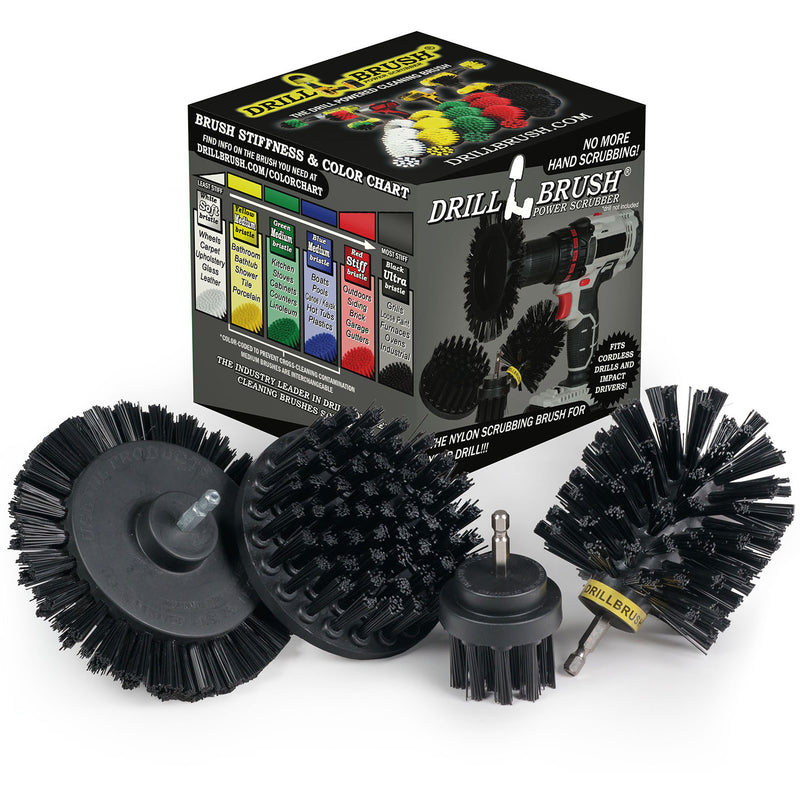 Edge, Original, 4in, and 2in Black Brushes - Ultra Stiff - Heavy Duty & Grill Cleaning | K-S-E42O-QC-DB