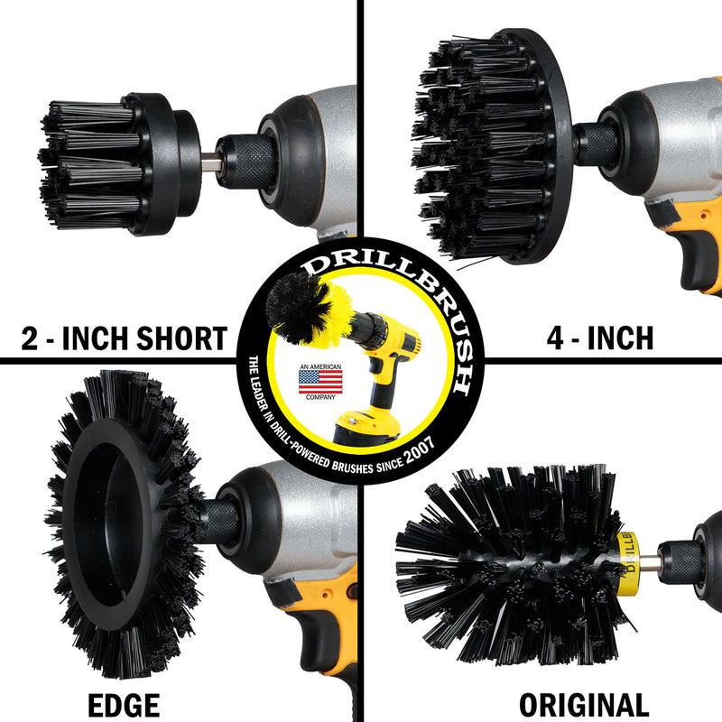Edge, Original, 4in, and 2in Black Brushes - Ultra Stiff - Heavy Duty & Grill Cleaning | K-S-E42O-QC-DB