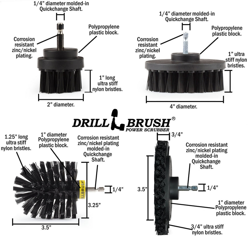 Edge, Original, 4in, and 2in Black Brushes - Ultra Stiff - Heavy Duty & Grill Cleaning | K-S-E42O-QC-DB
