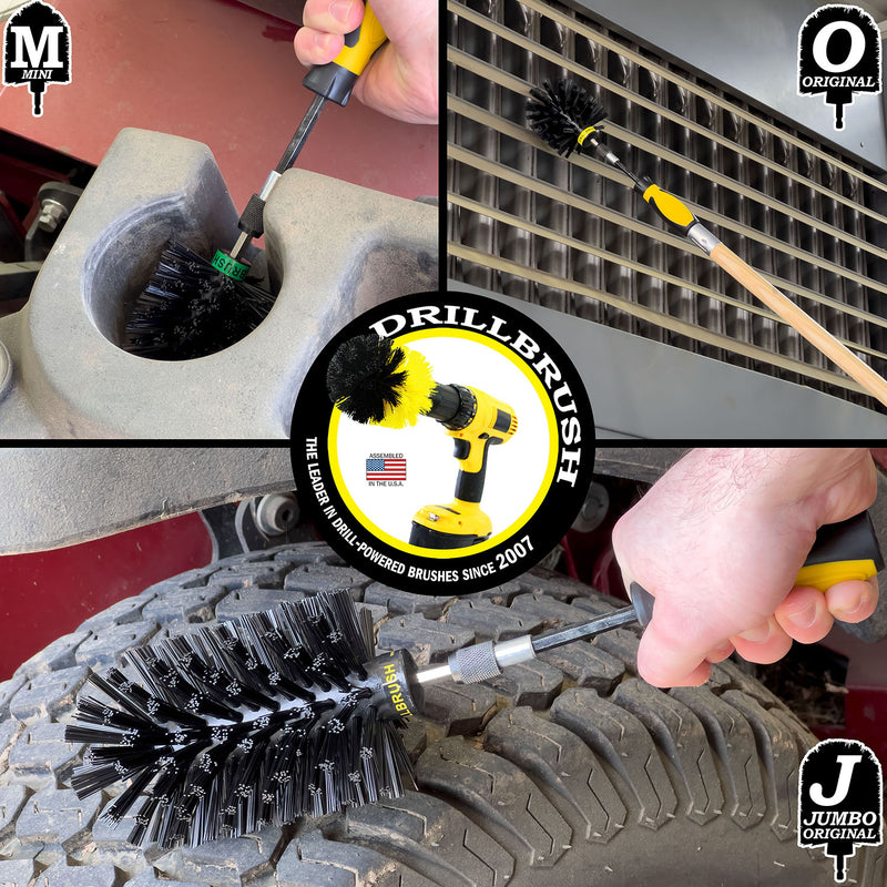 Jumbo, Original, and Mini Brushes w/ Handle Kit - Ultra Stiff Black Bristles - Grill & Industrial Cleaning | K-S-JOM-HD-QC-DB