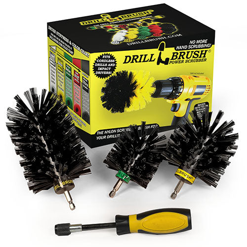 Jumbo, Original, and Mini Brushes w/ Handle Kit - Ultra Stiff Black Bristles - Grill & Industrial Cleaning | K-S-JOM-HD-QC-DB