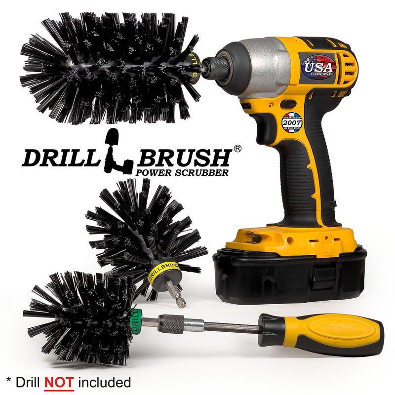 Jumbo, Original, and Mini Brushes w/ Handle Kit - Ultra Stiff Black Bristles - Grill & Industrial Cleaning | K-S-JOM-HD-QC-DB